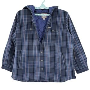 Ariat Rebar Women's Flannel Shacket XL Navy Blue Plaid Hooded Quilted Lined NWT
